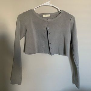 Gray Button Down Crop Long Sleeve